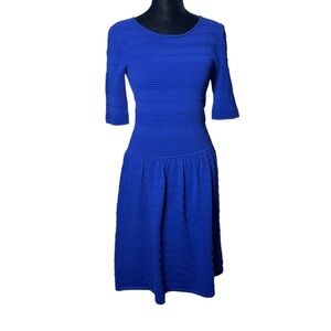 Eliza J Blue Ribbed Textured Fit & Flare Dress Women's Size Small